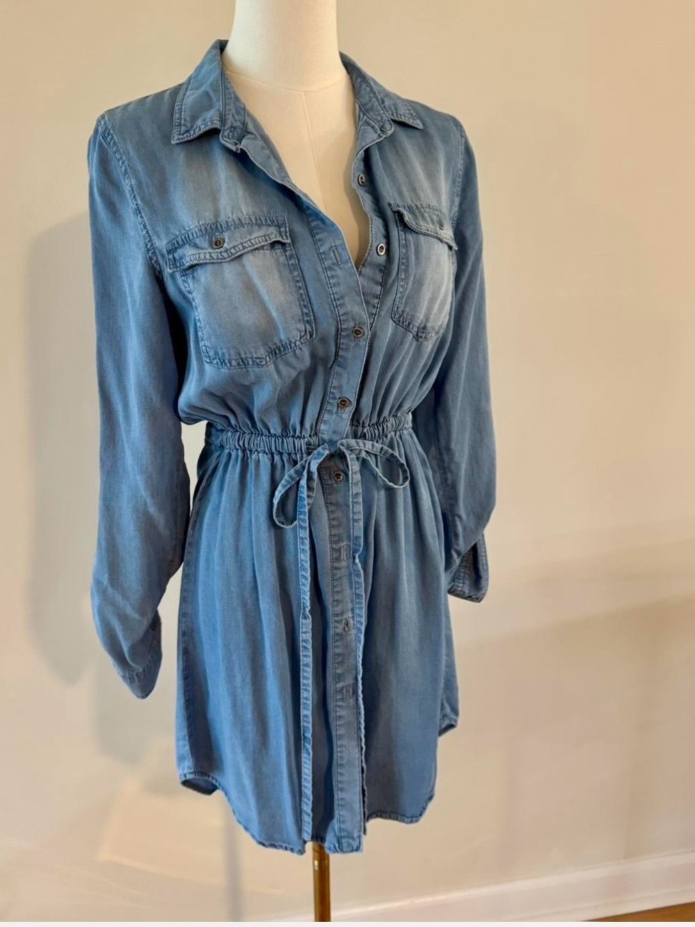 Love Tree chambray tie-waist shirt dress